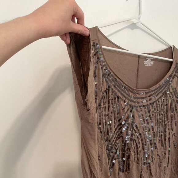 LANE BRYANT Plus Size Solid Brown Sequin Embellished Short Sleeve Blouse 22 / 24 - Picture 6 of 15